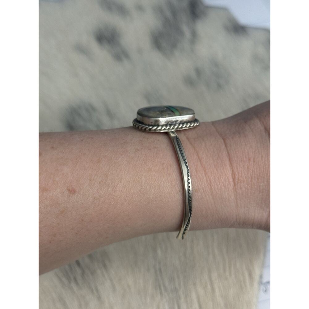 Sterling Silver Royston Ribbon Turquoise Native Donovan Skeet Cuff Bracelet 925 - Picture 3 of 15